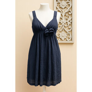 Frisky S Navy Sleeveless Mini Dress Empire Waist Rosette Boho Cottagecore Y2K